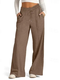 Discount Women's Culottes Wide Leg Slacks Pants Trousers Streetwear Casual Full Length Natural Plain Pocket Elastic Drawstring Design Comfy Outdoor Street Going out Magenta Apricot Dark Brown Black Summer Women Pants