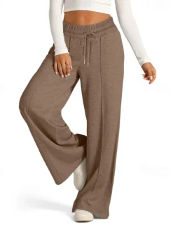 Discount Women's Culottes Wide Leg Slacks Pants Trousers Streetwear Casual Full Length Natural Plain Pocket Elastic Drawstring Design Comfy Outdoor Street Going out Magenta Apricot Dark Brown Black Summer Women Pants