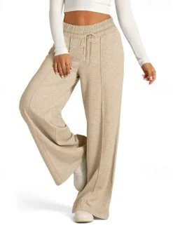 Discount Women's Culottes Wide Leg Slacks Pants Trousers Streetwear Casual Full Length Natural Plain Pocket Elastic Drawstring Design Comfy Outdoor Street Going out Magenta Apricot Dark Brown Black Summer Women Pants