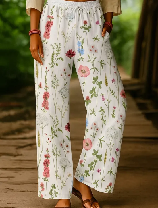Sale Women's Culottes Wide Leg Vacation Vintage Ethnic Style Full Length High Waist Floral Graphic Quick Dry Breathability Soft Inelastic Outdoor Vacation Sport Red Blue Purple Green Summer Spring Women Pants