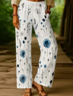 Sale Women's Culottes Wide Leg Vacation Vintage Ethnic Style Full Length High Waist Floral Graphic Quick Dry Breathability Soft Inelastic Outdoor Vacation Sport Red Blue Purple Green Summer Spring Women Pants