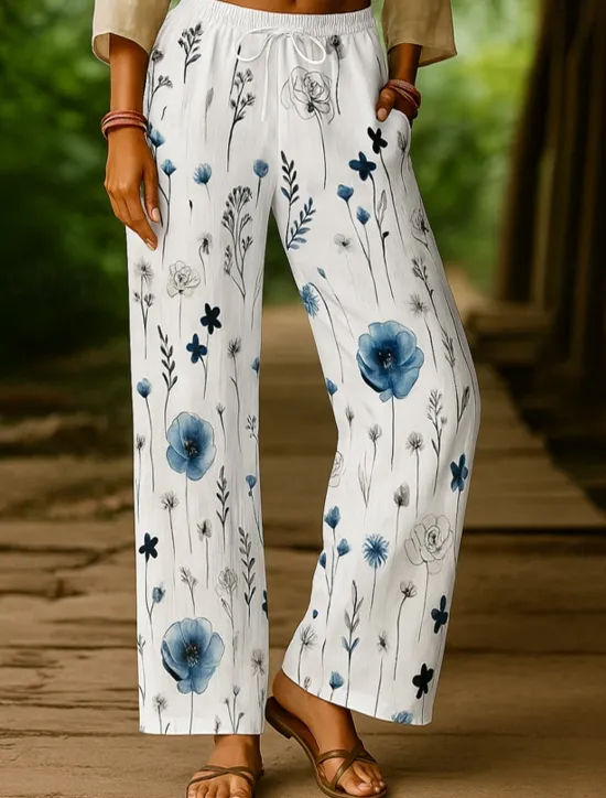 Sale Women's Culottes Wide Leg Vacation Vintage Ethnic Style Full Length High Waist Floral Graphic Quick Dry Breathability Soft Inelastic Outdoor Vacation Sport Red Blue Purple Green Summer Spring Women Pants