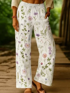 Sale Women's Culottes Wide Leg Vacation Vintage Ethnic Style Full Length High Waist Floral Graphic Quick Dry Breathability Soft Inelastic Outdoor Vacation Sport Red Blue Purple Green Summer Spring Women Pants