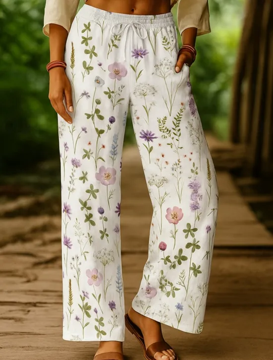 Sale Women's Culottes Wide Leg Vacation Vintage Ethnic Style Full Length High Waist Floral Graphic Quick Dry Breathability Soft Inelastic Outdoor Vacation Sport Red Blue Purple Green Summer Spring Women Pants
