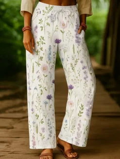 Sale Women's Culottes Wide Leg Vacation Vintage Ethnic Style Full Length High Waist Floral Graphic Quick Dry Breathability Soft Inelastic Outdoor Vacation Sport Red Blue Purple Green Summer Spring Women Pants