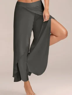 Online Women's Culottes Wide Leg Chinos Ruffle Layered Stretchy Mid Waist Basic Casual / Sporty Casual Daily Black White S M Summer Spring & Fall Women Pants