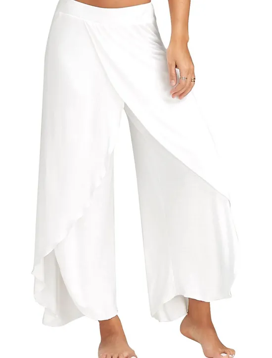 Online Women's Culottes Wide Leg Chinos Ruffle Layered Stretchy Mid Waist Basic Casual / Sporty Casual Daily Black White S M Summer Spring & Fall Women Pants