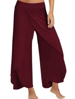 Online Women's Culottes Wide Leg Chinos Ruffle Layered Stretchy Mid Waist Basic Casual / Sporty Casual Daily Black White S M Summer Spring & Fall Women Pants