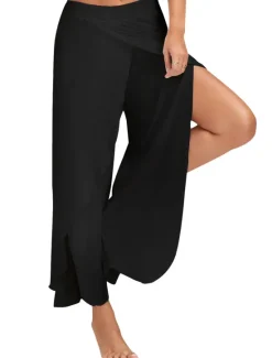 Online Women's Culottes Wide Leg Chinos Ruffle Layered Stretchy Mid Waist Basic Casual / Sporty Casual Daily Black White S M Summer Spring & Fall Women Pants