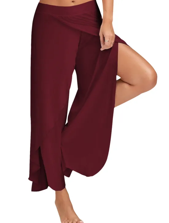 Online Women's Culottes Wide Leg Chinos Ruffle Layered Stretchy Mid Waist Basic Casual / Sporty Casual Daily Black White S M Summer Spring & Fall Women Pants