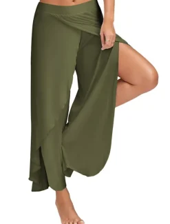 Online Women's Culottes Wide Leg Chinos Ruffle Layered Stretchy Mid Waist Basic Casual / Sporty Casual Daily Black White S M Summer Spring & Fall Women Pants