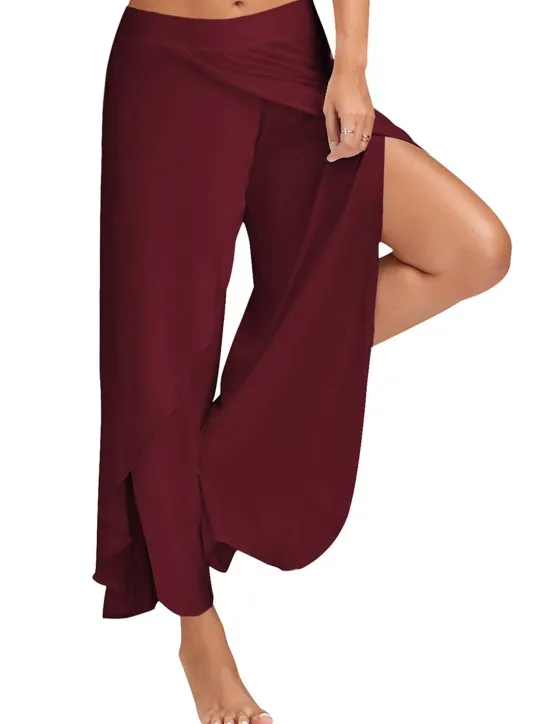 Online Women's Culottes Wide Leg Chinos Ruffle Layered Stretchy Mid Waist Basic Casual / Sporty Casual Daily Black White S M Summer Spring & Fall Women Pants