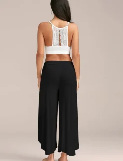 Online Women's Culottes Wide Leg Chinos Ruffle Layered Stretchy Mid Waist Basic Casual / Sporty Casual Daily Black White S M Summer Spring & Fall Women Pants