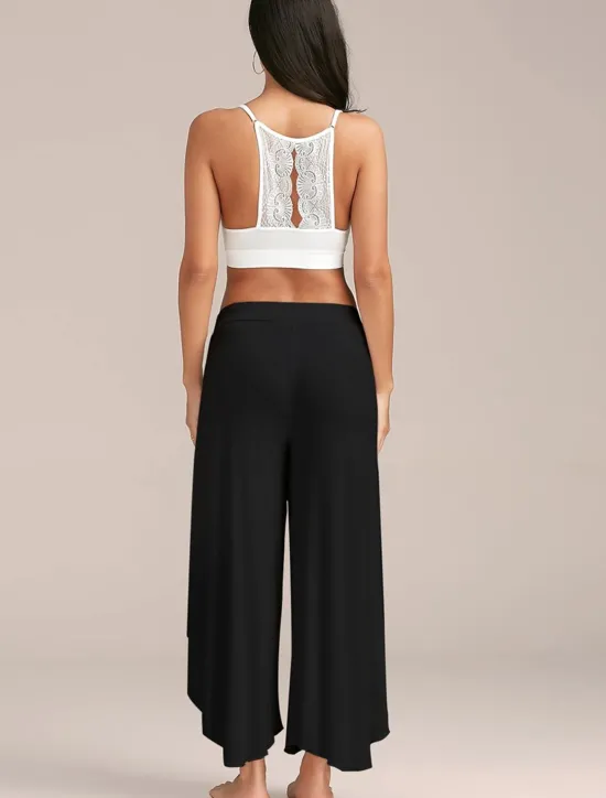 Online Women's Culottes Wide Leg Chinos Ruffle Layered Stretchy Mid Waist Basic Casual / Sporty Casual Daily Black White S M Summer Spring & Fall Women Pants