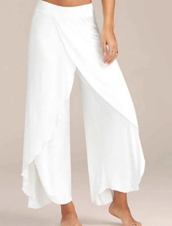 Online Women's Culottes Wide Leg Chinos Ruffle Layered Stretchy Mid Waist Basic Casual / Sporty Casual Daily Black White S M Summer Spring & Fall Women Pants