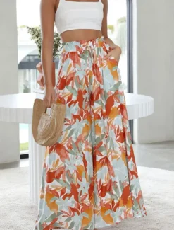 Clearance Women's Culottes Wide Leg Chinos Fashion Streetwear Casual Daily Full Length High Waist Plain Pocket Drawstring Comfy Soft Comfortable Micro-elastic Outdoor Vacation Street Forest Green Orange Summer Women Pants|Spring Pants