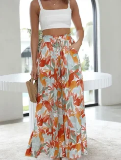Clearance Women's Culottes Wide Leg Chinos Fashion Streetwear Casual Daily Full Length High Waist Plain Pocket Drawstring Comfy Soft Comfortable Micro-elastic Outdoor Vacation Street Forest Green Orange Summer Women Pants|Spring Pants