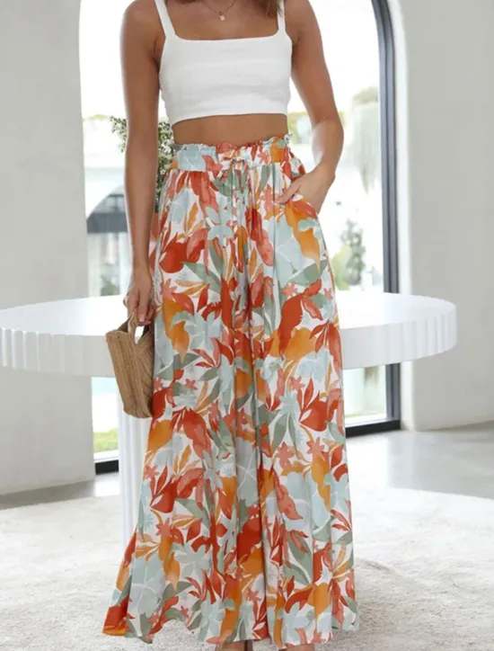 Clearance Women's Culottes Wide Leg Chinos Fashion Streetwear Casual Daily Full Length High Waist Plain Pocket Drawstring Comfy Soft Comfortable Micro-elastic Outdoor Vacation Street Forest Green Orange Summer Women Pants|Spring Pants