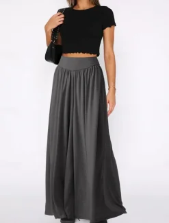 Outlet Women's Culottes Wide Leg Chinos Skort Fashion Streetwear Lightweight Full Length High Waist Plain High Cut Comfort Outdoor Stretchy Vacation Street Daily Dark-Gray Pink Khaki Summer Spring Fall Women Pants