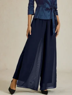 Hot Women's Culottes Wide Leg Straight-Leg Trousers Elegant Stylish Classic Style Full Length Medium Waist Solid Color Elastic Waist Stretchy Wedding Vacation Party Spring, Fall, Winter, Summer Women Pants
