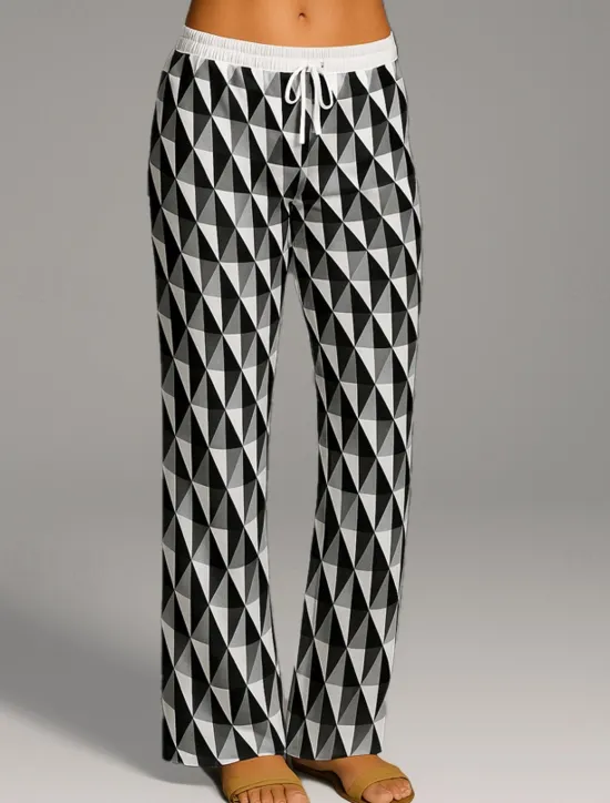 Best Women's Culottes Wide Leg Vacation Vintage Ethnic Style Full Length High Waist Geometric Abstract Quick Dry Breathability Soft Inelastic Formal Outdoor Vacation Black White Blue Dark Gray Summer Women Pants