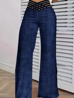 Outlet Women's Culottes Wide Leg Chinos Vacation Vintage Ethnic Style Full Length High Waist Solid Color Hole Comfy Breathable Soft Micro-elastic Outdoor Vacation Casual Navy Denim Blue Black Olive Green Women Pants