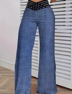 Outlet Women's Culottes Wide Leg Chinos Vacation Vintage Ethnic Style Full Length High Waist Solid Color Hole Comfy Breathable Soft Micro-elastic Outdoor Vacation Casual Navy Denim Blue Black Olive Green Women Pants
