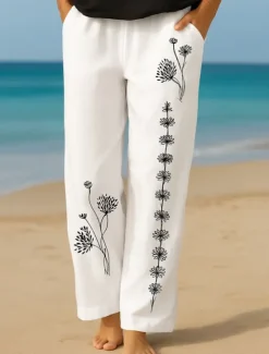 Clearance Women's Culottes Wide Leg Vacation Vintage Ethnic Style Full Length High Waist Floral Graphic Quick Dry Breathability Soft Inelastic Formal Outdoor Vacation Black White Pink Summer Spring Women Pants