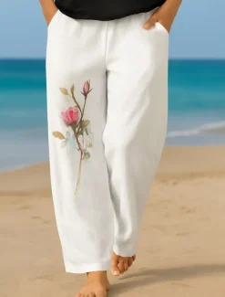 Clearance Women's Culottes Wide Leg Vacation Vintage Ethnic Style Full Length High Waist Floral Graphic Quick Dry Breathability Soft Inelastic Formal Outdoor Vacation Black White Pink Summer Spring Women Pants