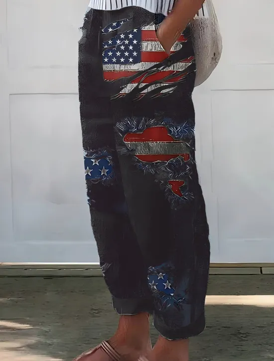 Women's 3D Print Patriotic Trousers Pants Vacation Vintage Ethnic Style Full Length Drawstring Side Pockets Print Breathability Comfortable Inelastic Weekend Women Pants