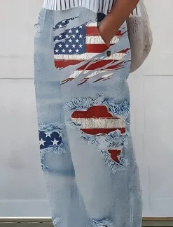 Women's 3D Print Patriotic Trousers Pants Vacation Vintage Ethnic Style Full Length Drawstring Side Pockets Print Breathability Comfortable Inelastic Weekend Women Pants
