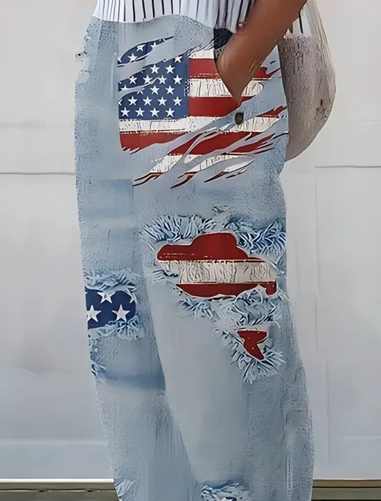 Women's 3D Print Patriotic Trousers Pants Vacation Vintage Ethnic Style Full Length Drawstring Side Pockets Print Breathability Comfortable Inelastic Weekend Women Pants