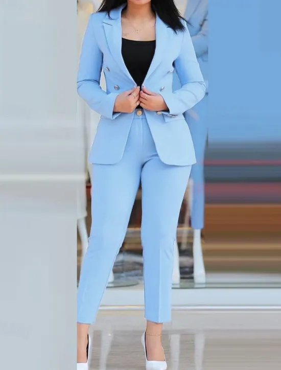 Discount Women's Daily Business Blazer Office Suit Pants Sets Dress Pants Pants Trousers Long Sleeve Plain Work Daily Black Burgundy Royal Blue Fall & Winter Regular Fit Women Two Piece Sets