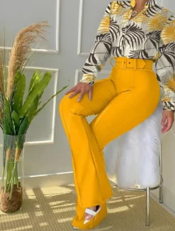 Outlet Women's Daily Business Neon & Bright Shirt Office Suit Pants Sets Dress Pants Pants Trousers Long Sleeve Stand Collar Floral Leopard Letter Print Work Daily Black Yellow Pink Fall & Winter Regular Fit Women Two Piece Sets