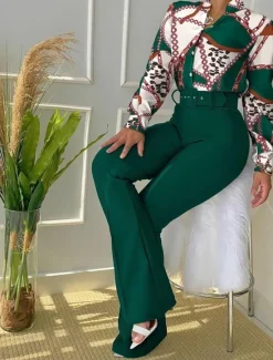 Outlet Women's Daily Business Neon & Bright Shirt Office Suit Pants Sets Dress Pants Pants Trousers Long Sleeve Stand Collar Floral Leopard Letter Print Work Daily Black Yellow Pink Fall & Winter Regular Fit Women Two Piece Sets