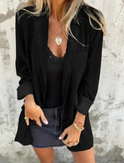 Online Women's Denim Jacket Breathable Comfortable Buttons Pocket Casual Plain Vacation Street Daily Wear Going out Regular Turndown Regular Fit Long Sleeve Outerwear Black Blue Summer Spring Women Jackets