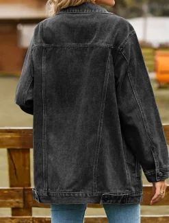 Online Women's Denim Jacket Outdoor Street Daily Wear Fall Winter Regular Coat Regular Fit Thermal Warm Breathable Stylish Casual Jacket Long Sleeve Solid Color with Pockets Light Blue Black Pink Women Jackets