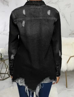New Women's Denim Jacket Outdoor Street Daily Wear Fall Winter Regular Coat Regular Fit Thermal Warm Breathable Stylish Casual Jacket Long Sleeve Solid Color with Pockets Light Blue Black Navy Blue Women Jackets