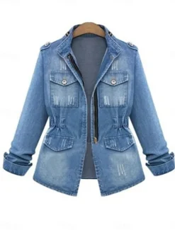 Women's Denim Jacket Outdoor Street Daily Wear Fall Winter Regular Coat Regular Fit Thermal Warm Breathable Stylish Casual Jacket Long Sleeve Solid Color with Pockets Women Jackets