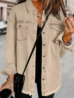 Sale Women's Denim Jacket Outdoor Adjustable Plain Casual / Daily Stylish Regular Fit Outerwear Long Sleeve Fall Blue S Women Jackets