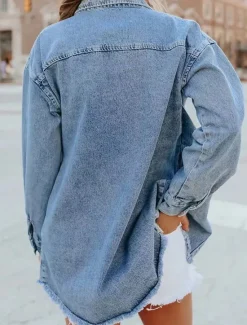 Sale Women's Denim Jacket Outdoor Adjustable Plain Casual / Daily Stylish Regular Fit Outerwear Long Sleeve Fall Blue S Women Jackets