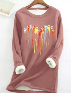 Sale Women's Dog Paw Heart Casual Fluff Fleece Pullover Sweatshirt Graphic Letter Casual Long Sleeve Crew Neck Long Tops Street Print Black Pink Blue Gray Fall Winter Women Hoodies & Sweatshirts