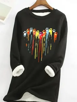 Sale Women's Dog Paw Heart Casual Fluff Fleece Pullover Sweatshirt Graphic Letter Casual Long Sleeve Crew Neck Long Tops Street Print Black Pink Blue Gray Fall Winter Women Hoodies & Sweatshirts