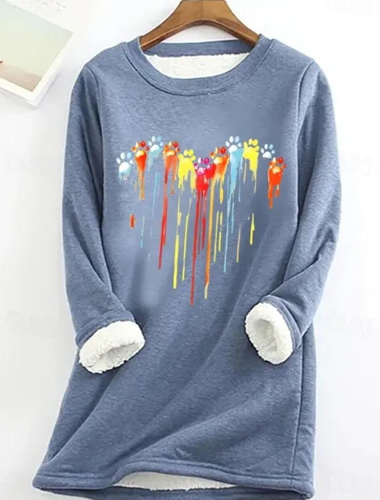 Sale Women's Dog Paw Heart Casual Fluff Fleece Pullover Sweatshirt Graphic Letter Casual Long Sleeve Crew Neck Long Tops Street Print Black Pink Blue Gray Fall Winter Women Hoodies & Sweatshirts