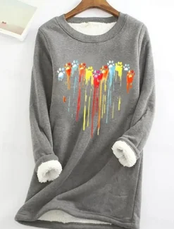 Sale Women's Dog Paw Heart Casual Fluff Fleece Pullover Sweatshirt Graphic Letter Casual Long Sleeve Crew Neck Long Tops Street Print Black Pink Blue Gray Fall Winter Women Hoodies & Sweatshirts