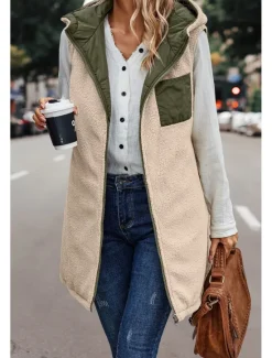 Online Womens Double Face Hoodie Vest Fleece Lapel short cotton-padded jacket Women Puffers & Parka