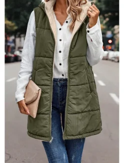 Online Womens Double Face Hoodie Vest Fleece Lapel short cotton-padded jacket Women Puffers & Parka