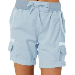 Clearance Women's Drawstring Elastic Waist Ripstop Breathable Quick Dry Light Blue Dark Khaki grey blue turmeric Summer Spring Women Shorts