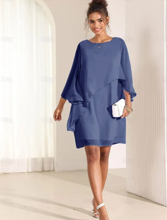 Online Women's Dress Batwing Sleeve Chic Pastel Pink Round Neck Relaxed Fit Lightweight Casual Summer Fashion Above Knee Length Women Chiffon Dresses|Cocktail Dress