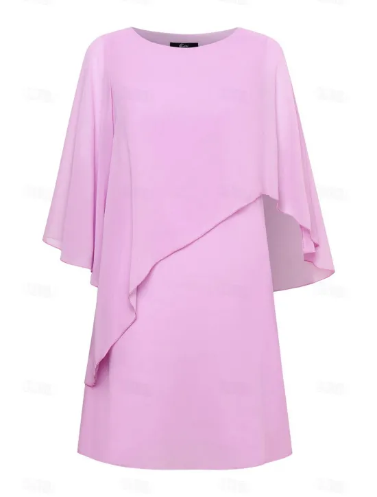 Online Women's Dress Batwing Sleeve Chic Pastel Pink Round Neck Relaxed Fit Lightweight Casual Summer Fashion Above Knee Length Women Chiffon Dresses|Cocktail Dress
